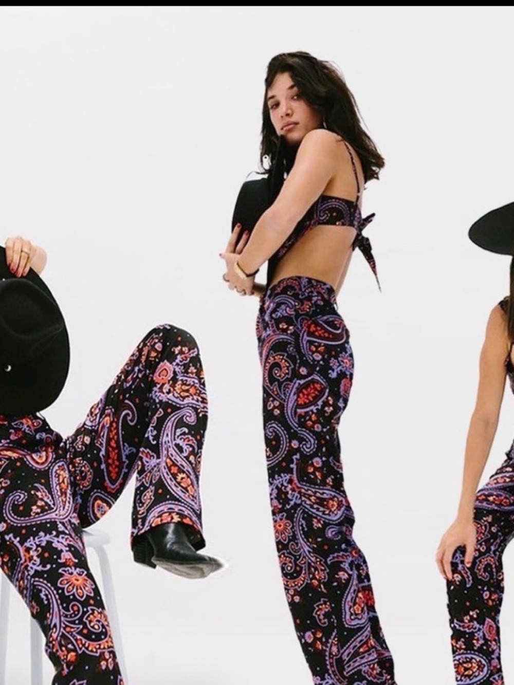 WeWoreWhat Black Paisley Boot-Cut Pants